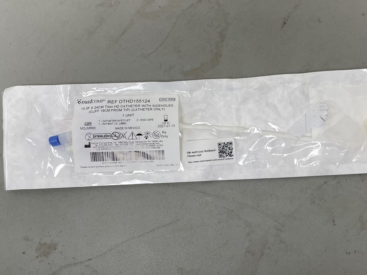 DTHD155124 - MEDCOMP - Titan HD LT Dialysis Catheter, Dual Lumen, Pre-Curved 15.5F x 24cm, Basic Set, (EA)