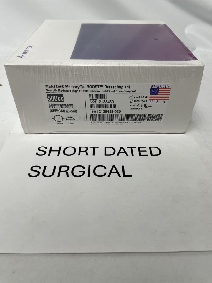 SMHB-500 - MENTOR - MemoryGel BOOST Breast Implant, Smooth Moderate High Profile, 500cc Smooth Round Silicone, (BX/1)