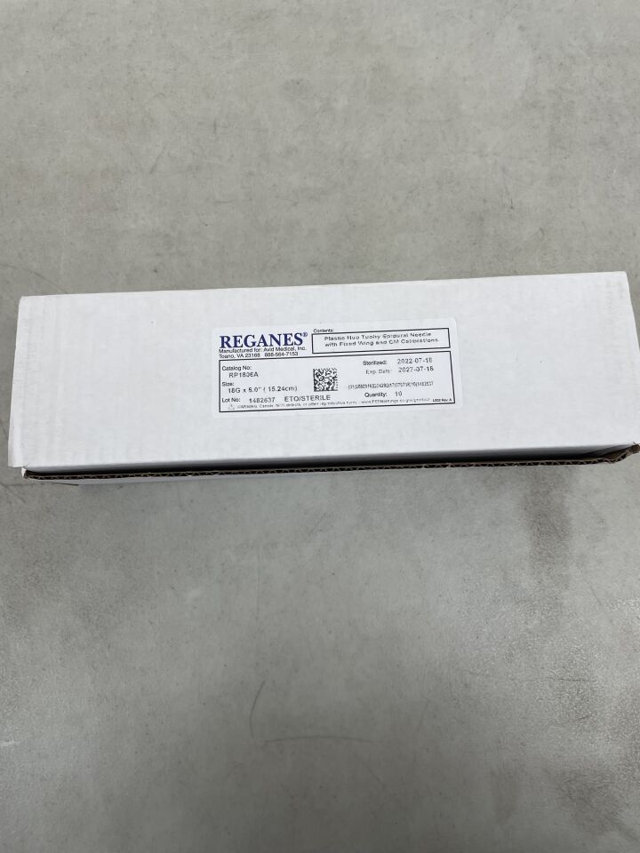 RP1806A - AVID MEDICAL - REGANES Tuohy Epidural Needle, Fixed Wing, Disposable, 18G x 6, (BX/10)