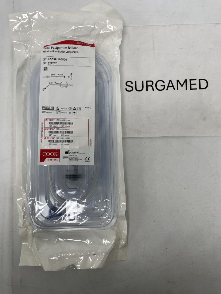 G24237 - COOK - Bakri Postpartum Balloon With Rapid Instillation Components, 14Fr x 180cm, 24Fr x 54cm Catheter Length, 500mL Balloon Volume, (EA)