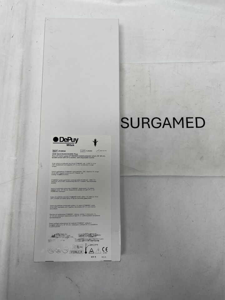 212034 - DEPUY - GII QuickAnchor Plus Size 2 (5metric) Green ETHIBOND Braided polyester suture 36in, (BX/1)