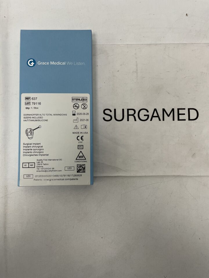 637 - GRACE MEDICAL - Dornhoffer ALTO Total w/Windows Sizers Included HA/Titanium/Silicone, (BX/1)