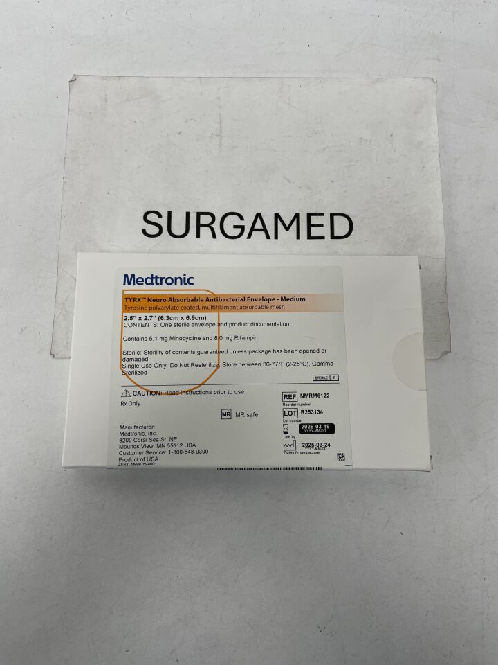 NMRM6122 - MEDTRONIC - TYRX Neuro Absorbable Antibacterial Envelope, Medium 2.5" x 2.7", (BX/1)