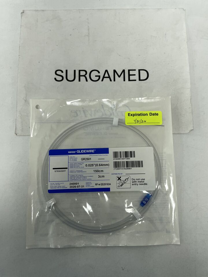 GR2501 - TERUMO - Radifocus Glidewire - Straight - .025" x 150cm x 3cm, (EA)