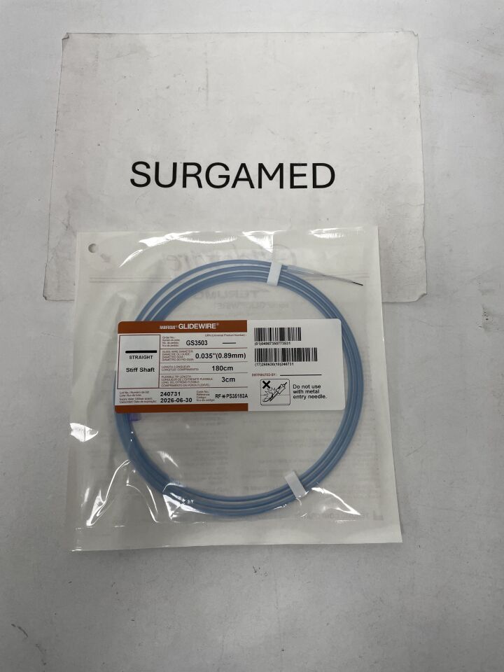 GS3503 - TERUMO - Radifocus Glidewire - Straight Stiff Shaft - .035" x 180cm x 3cm, (EA)