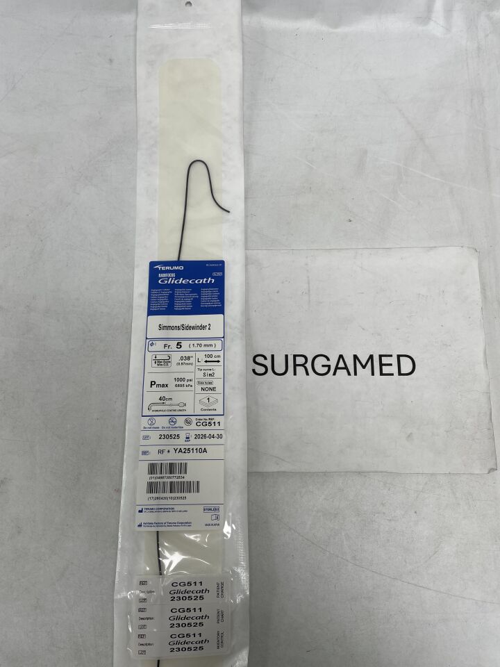 CG511 - TERUMO - Radifocus Glidecath Angiographic Catheter - Simmons/Sidewinder 2 - 5Fr x .038" x 100cm (L), (EA)