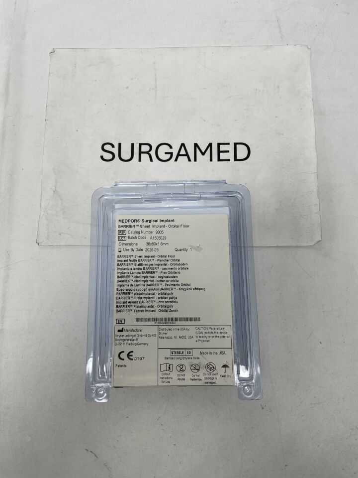 9305 - STRYKER - MEDPOR Barrier Sheet / Orbital Floor Implant - 38 x 50 x 1.6mm, (EA)