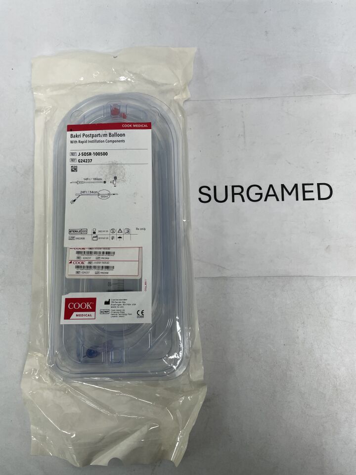 G24237 - COOK - Bakri Postpartum Balloon With Rapid Instillation Components, 14Fr x 180cm, 24Fr x 54cm Catheter Length, 500mL Balloon Volume, (EA)