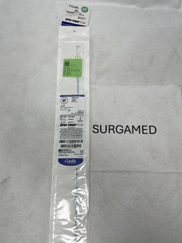 533-624 - CORDIS - Super Torque Plus Diagnostic Catheter - JL 6.0 - 6Fr x .038" x 100cm (L), (EA)