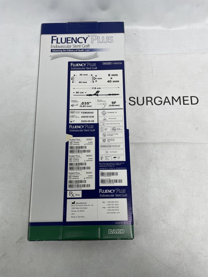 FEM08040 - BARD - Fluency Plus Endovascular Stent Graft - 8mm x 40mm x 80cm, (BX/1)