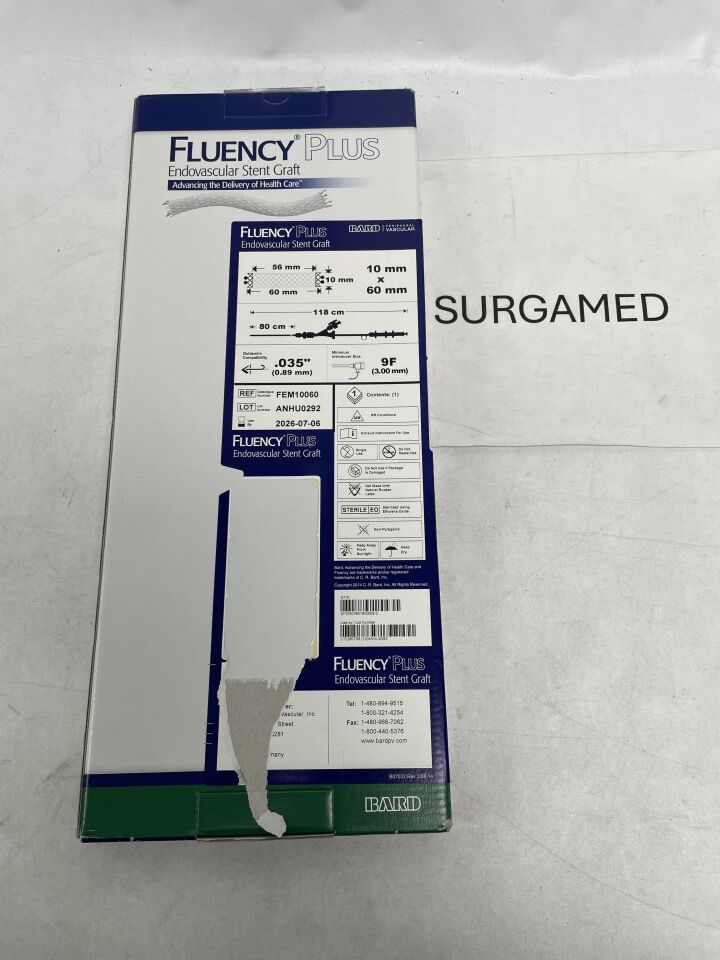 FEM10060 - BARD - Fluency Plus Endovascular Stent Graft - 10mm x 60mm x 80cm, (BX/1)
