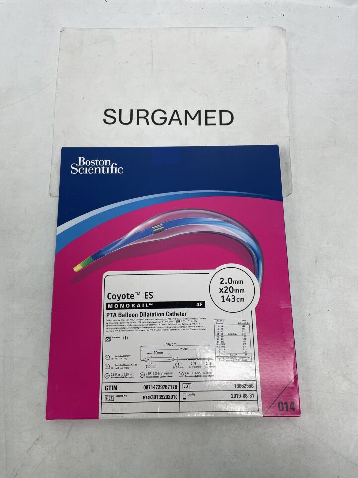 3913520201 - BOSTON SCIENTIFIC - Coyote ES MONORAIL PTA Balloon Dilatation Catheter - 2.0mm x 20mm x 143cm, (BX/1)