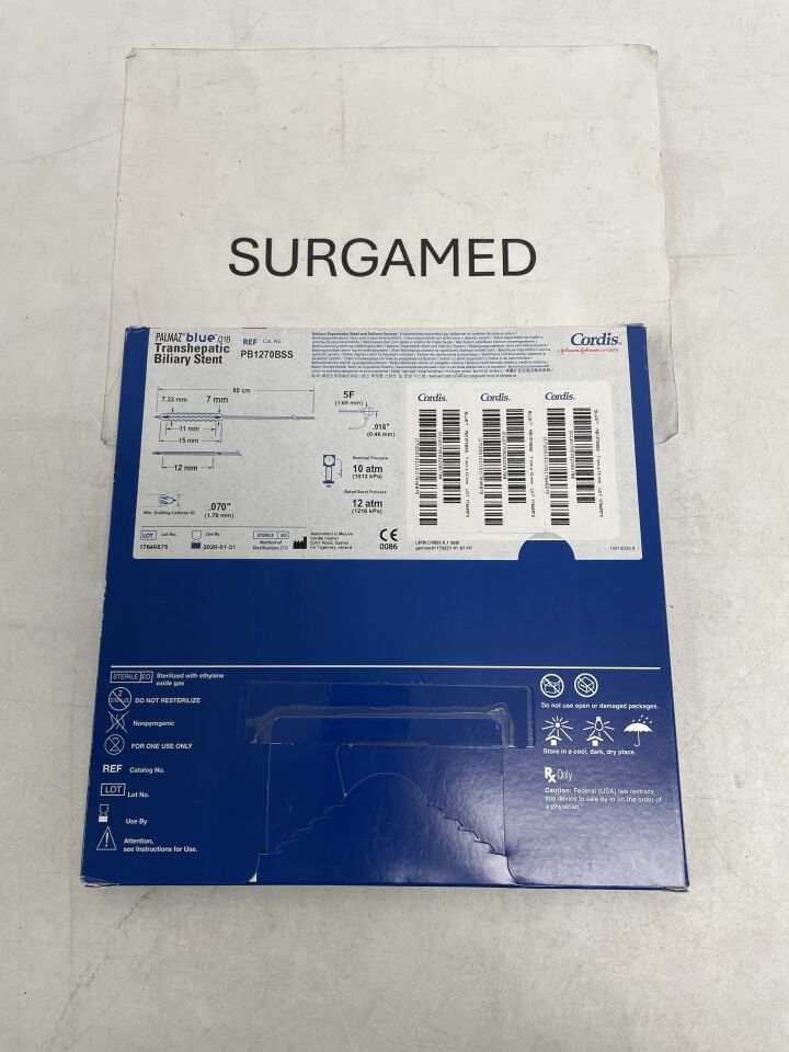 PB1270BSS - CORDIS - PALMAZ blue .018" OTW Transhepatic Balloon-Expandable Biliary Stent and Delivery System - 7mm x 12mm x 80cm, (BX/1)