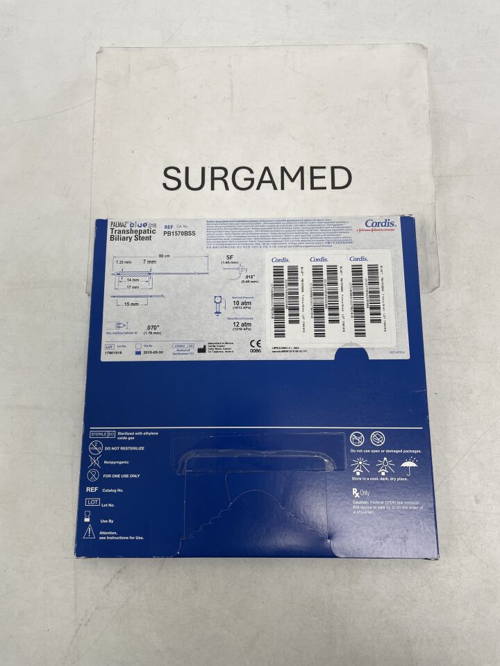 PB1570BSS - CORDIS - PALMAZ blue .018" OTW Transhepatic Balloon-Expandable Biliary Stent and Delivery System - 7mm x 15mm x 80cm, (BX/1)
