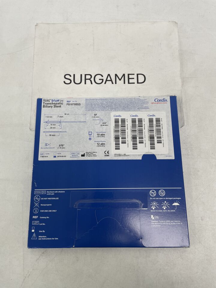 PB1870BSS - CORDIS - PALMAZ blue .018" OTW Transhepatic Balloon-Expandable Biliary Stent and Delivery System - 7mm x 18mm x 80cm, (BX/1)