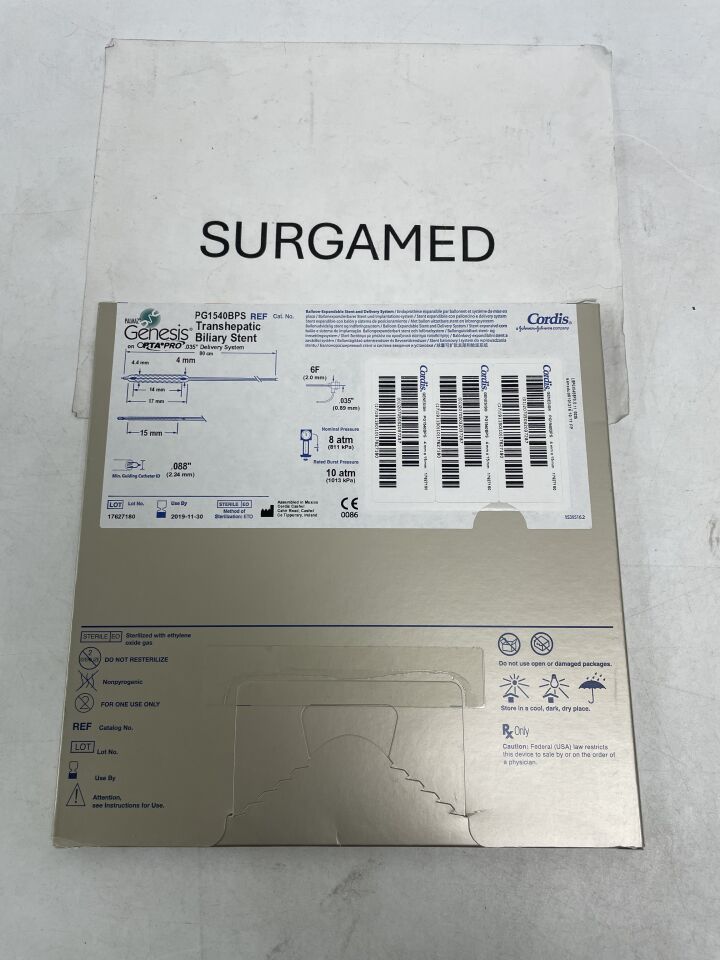 PG1540BPS - CORDIS - PALMAZ Genesis Transhepatic Balloon-Expandable Biliary Stent on OPTA PRO .035" OTW Delivery System - 4mm x 15mm x 80cm, (BX/1)