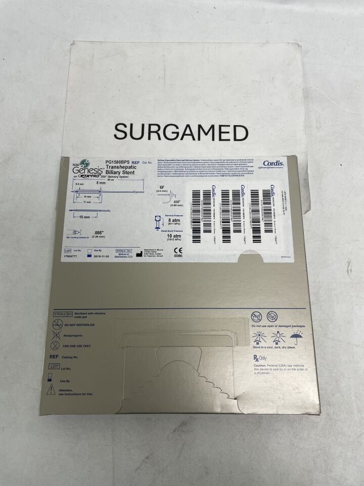 PG1580BPS - CORDIS - PALMAZ Genesis Transhepatic Balloon-Expandable Biliary Stent on OPTA PRO .035" OTW Delivery System - 8mm x 15mm x 80cm, (BX/1)