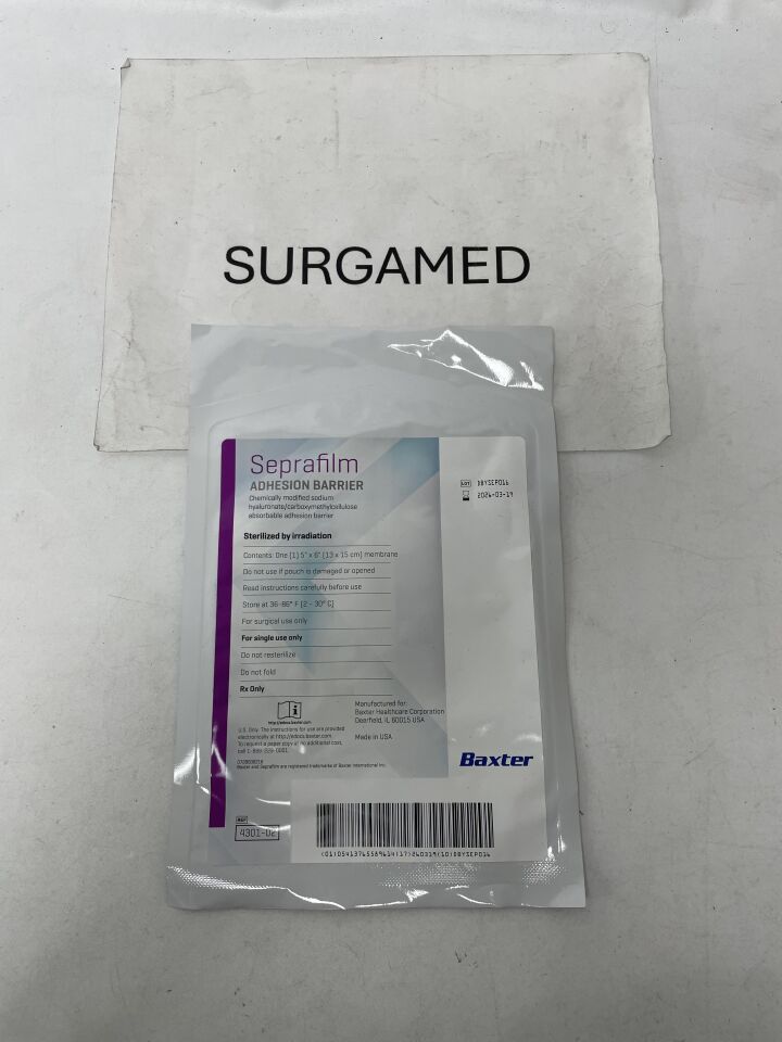 4301-02 - BAXTER - Genzyme Seprafilm Adhesion Barrier: 5" x 6", (EA)