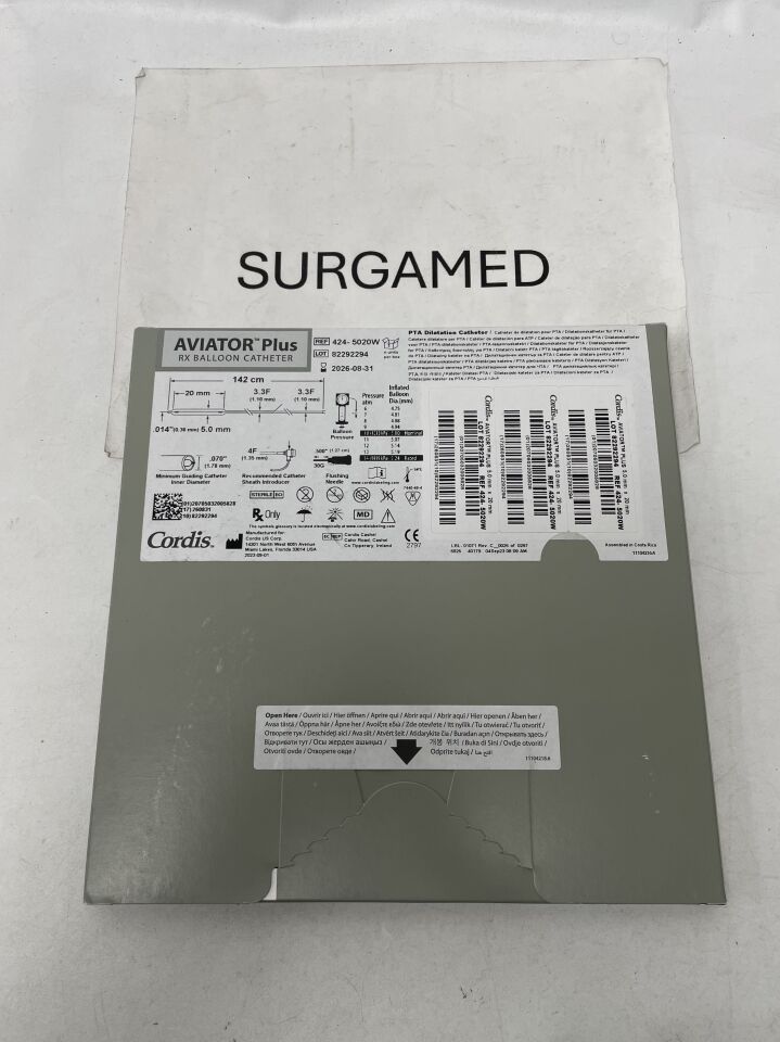 424-5020W - CORDIS - Aviator Plus .014" RX PTA Balloon Dilatation Catheter - 5.0mm x 20mm x 142cm, (BX/1)