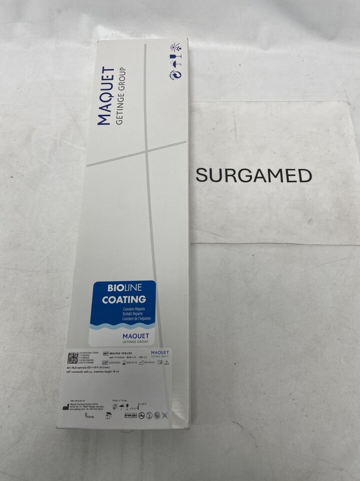 BEQ-PAS 1915-USA - MAQUET - Arterial HLS Cannula, Bioline 19F x 15cm, (BX/1)