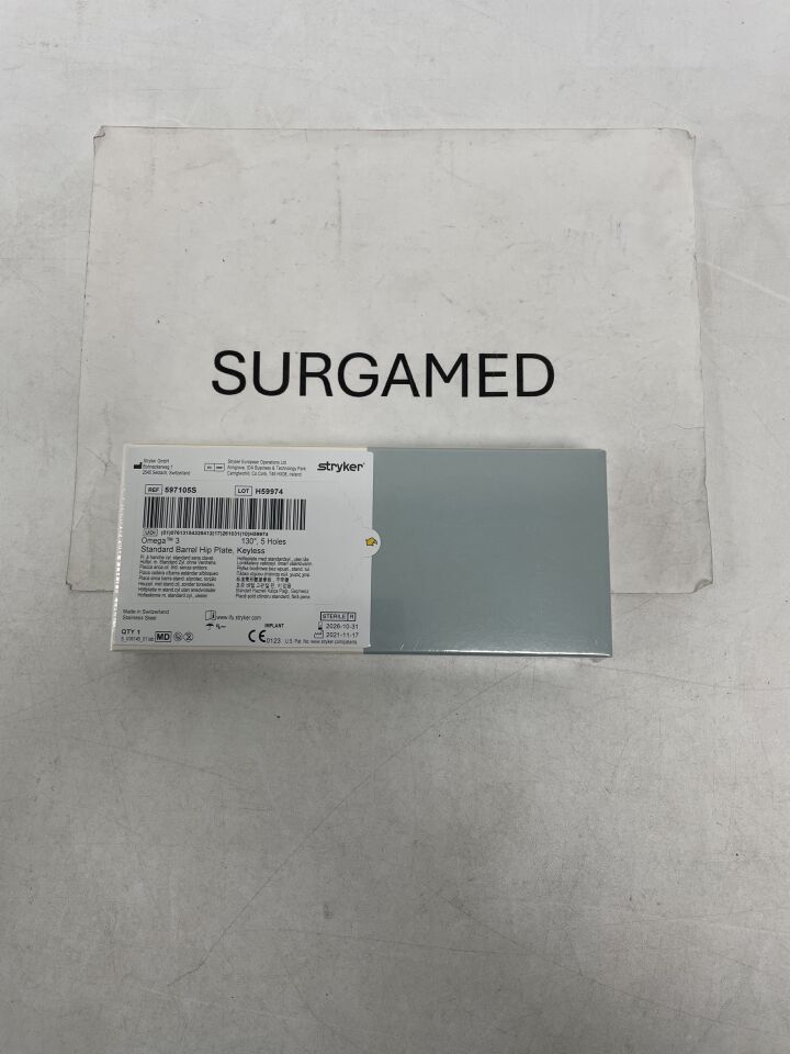 597105S - STRYKER - Omega3 Keyed Hip Plate, Standard Barrel 5H / 130 Degree / 95mm, (BX/1)