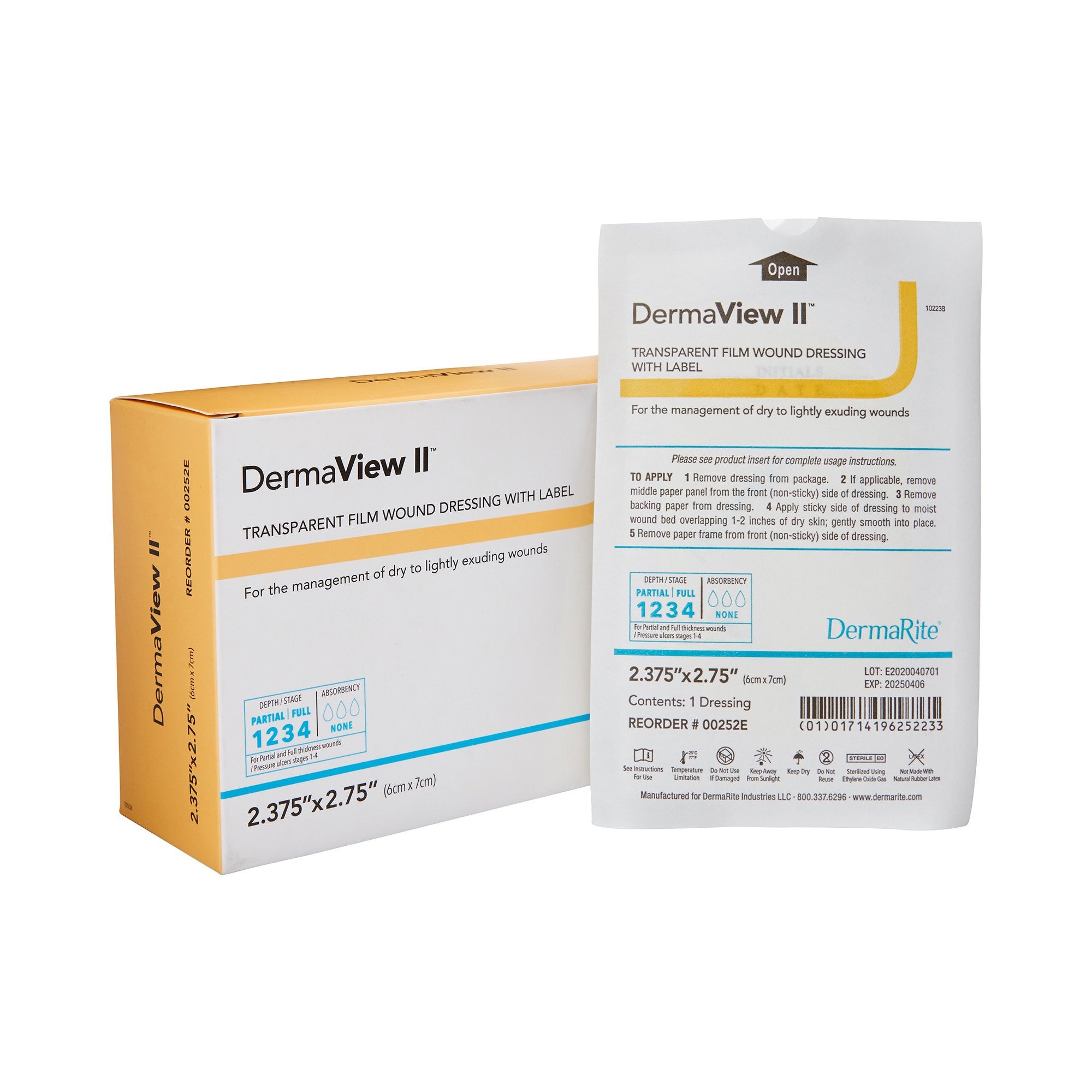 714363 - Derma - DermaView II Transparent Film Dressing 2-3/7 X 2-3/4 Inch Frame Style Delivery Rectangle Sterile, 00252E, Box of 100, (BX)