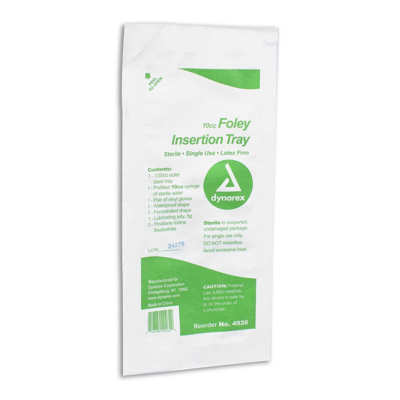 768377 - Dynarex - Catheter Insertion Tray Dynarex Foley Without Catheter Without Balloon Without Catheter 4926 Case of 20, (CS)