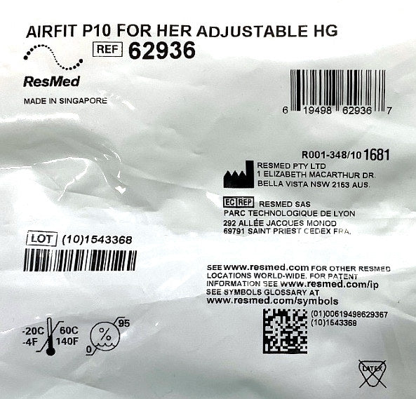 62936 - RESMED - AIRFIT P10 FOR HER ADJUSTABLE HG, (EA/1)