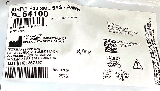 64100 - RESMED - AirFit F30 SML SYS, (EA/14)