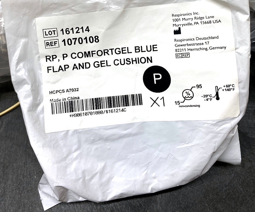 1070108 - RESPIRONICS - RP comfort gel blue flap and. Gel cushion, (EA/1)