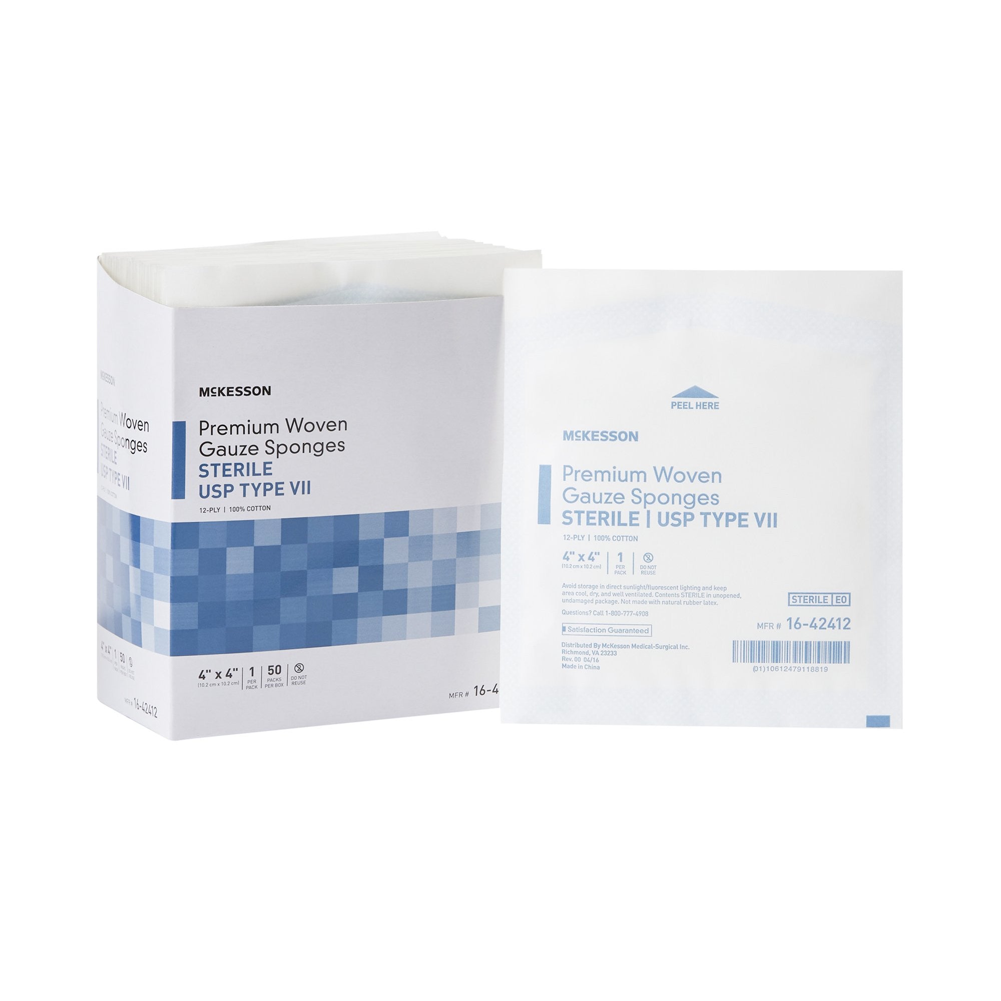 446049 - McKesson - McKesson Gauze Sponge 4 X 4 Inch 12-Ply Sterile 1 per Pack, 16-42412, Case of 1200, (CS)