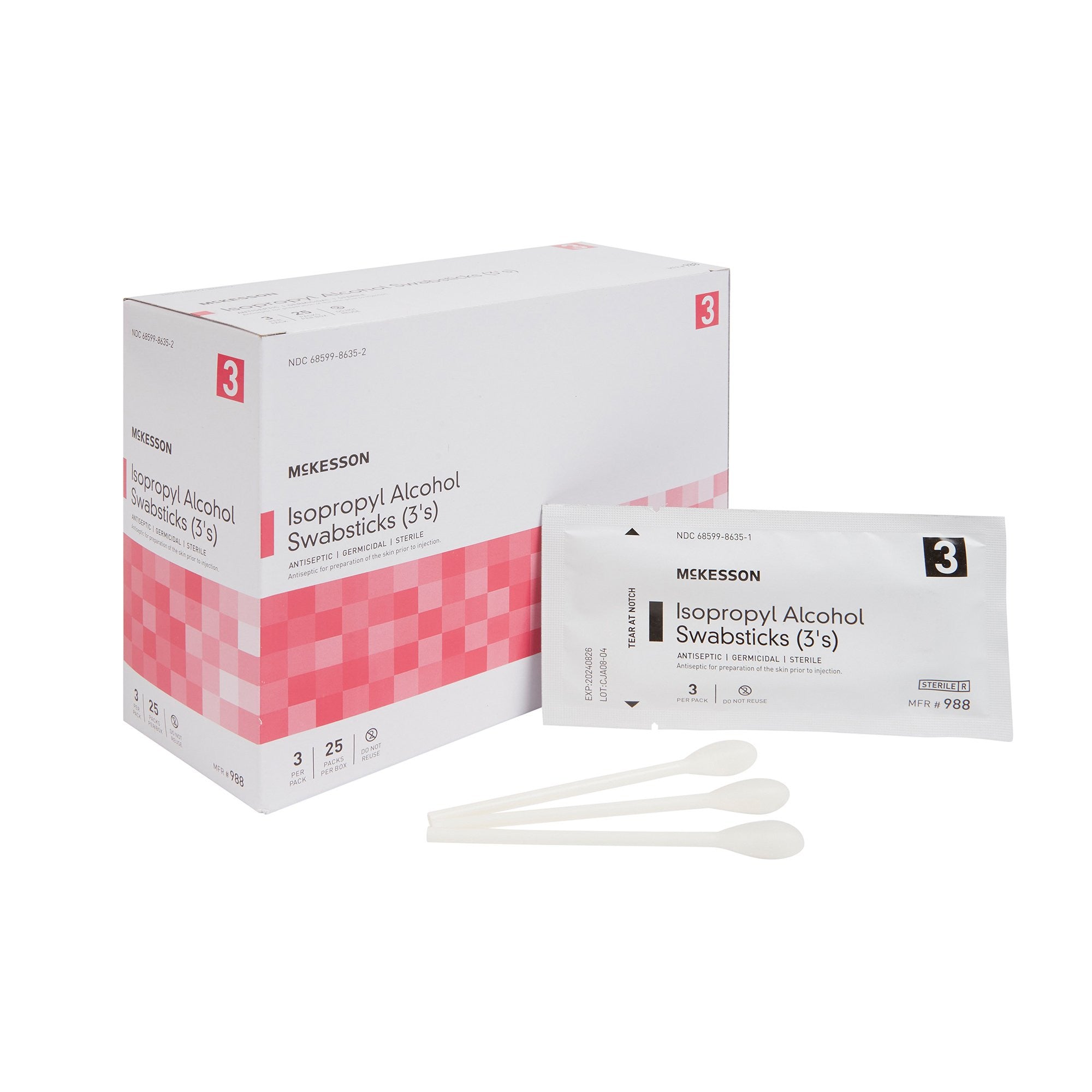 854754 - McKesson - McKesson Alcohol Swabstick 70% Strength, Individual Packet, Sterile, 988, Case of 250, (CS)