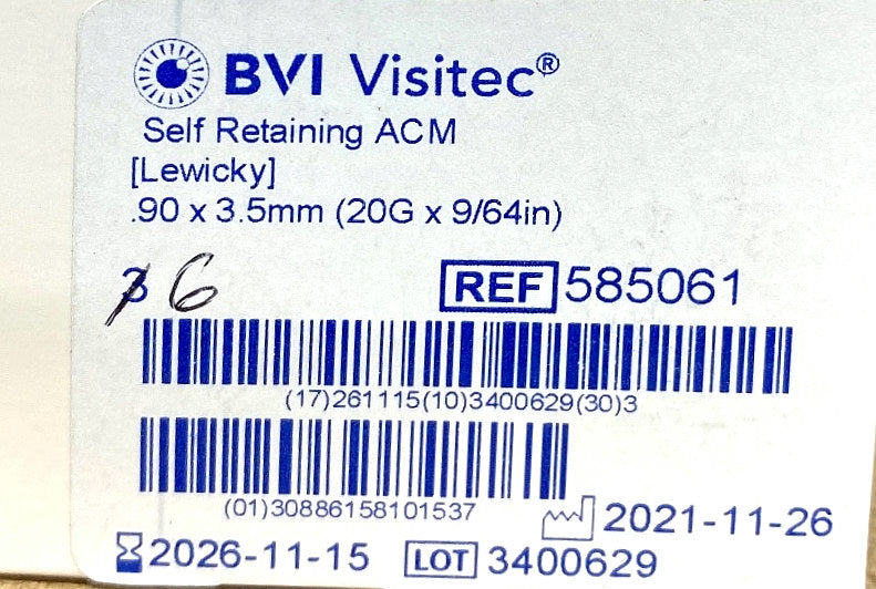 585061 - BEAVER-VISITEC - Self Retaining ACM [Lewicky] .90 x 3.5mm (20G x 9/64in), (EA/1)