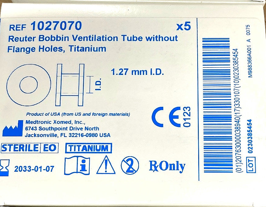 1027070 - MEDTRONIC - VENT TUBE 1027070 5PK REUTER BOBB TITAN, (BX/5)