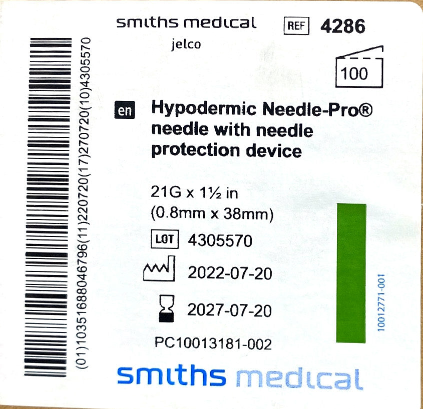 4286 - ICU MEDICAL - Jelco Hypodermic Needle, Single-Use, (BX/100)