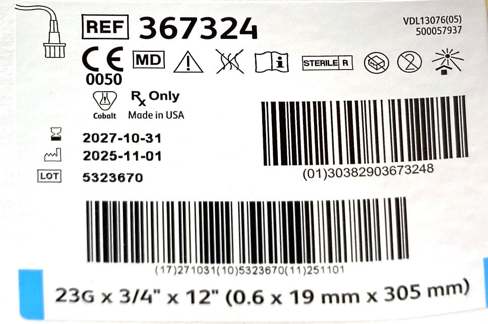 367324 - BD - Wingset PBBCS 23x.75 12 w/o Luer, (BX/50)