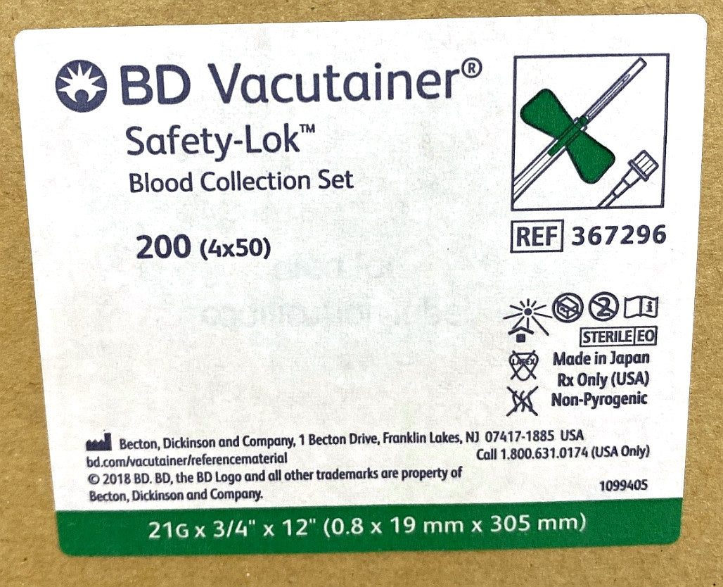 367296 - BD - WINGSET SLBCS 21X.75 12 W/O LUER, (CS/200)