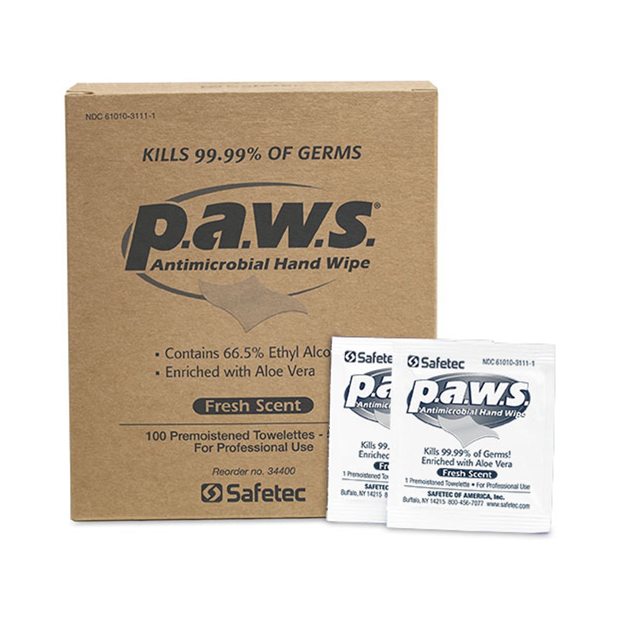 628359 - PAWS - Hand Sanitizing Wipe P.A.W.S. Ethyl Alcohol Wipe Individual Packet 34400 Box of 100, (BX)