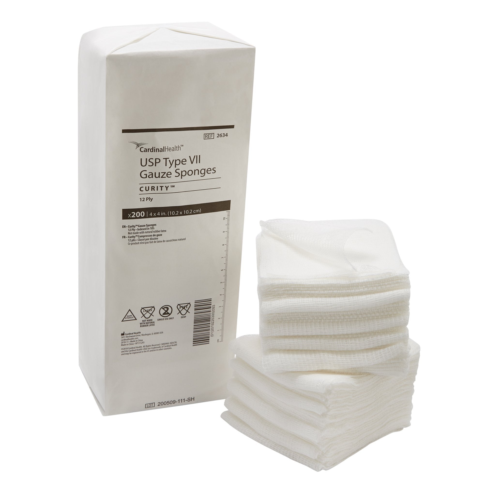 10001 - Curity - Curity Gauze Sponge 4 X 4 in 12-Ply NonSterile , 2634-, Case of 2000, (CS)
