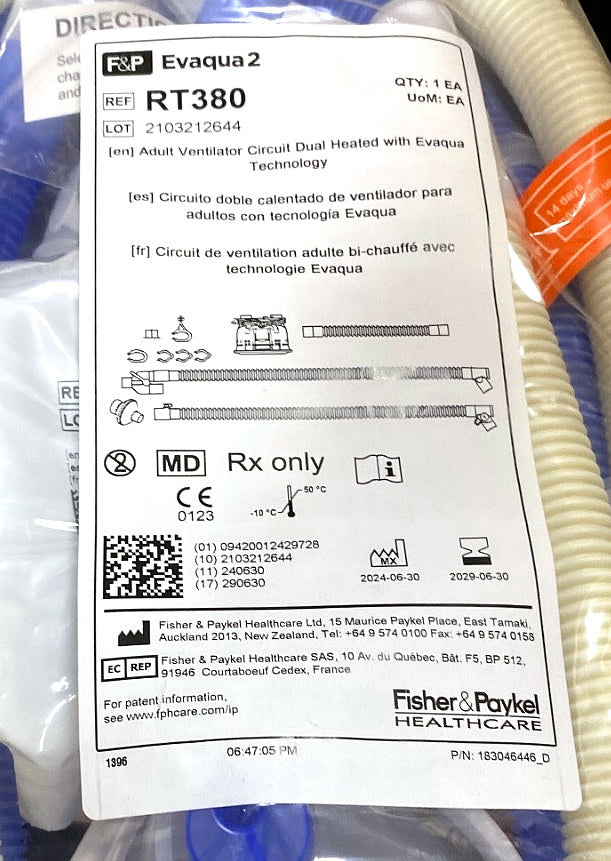 RT380 - FISHER & PAYKEL - Adult ventilator circuit dual heated with Evaqua Technology, (EA/16)