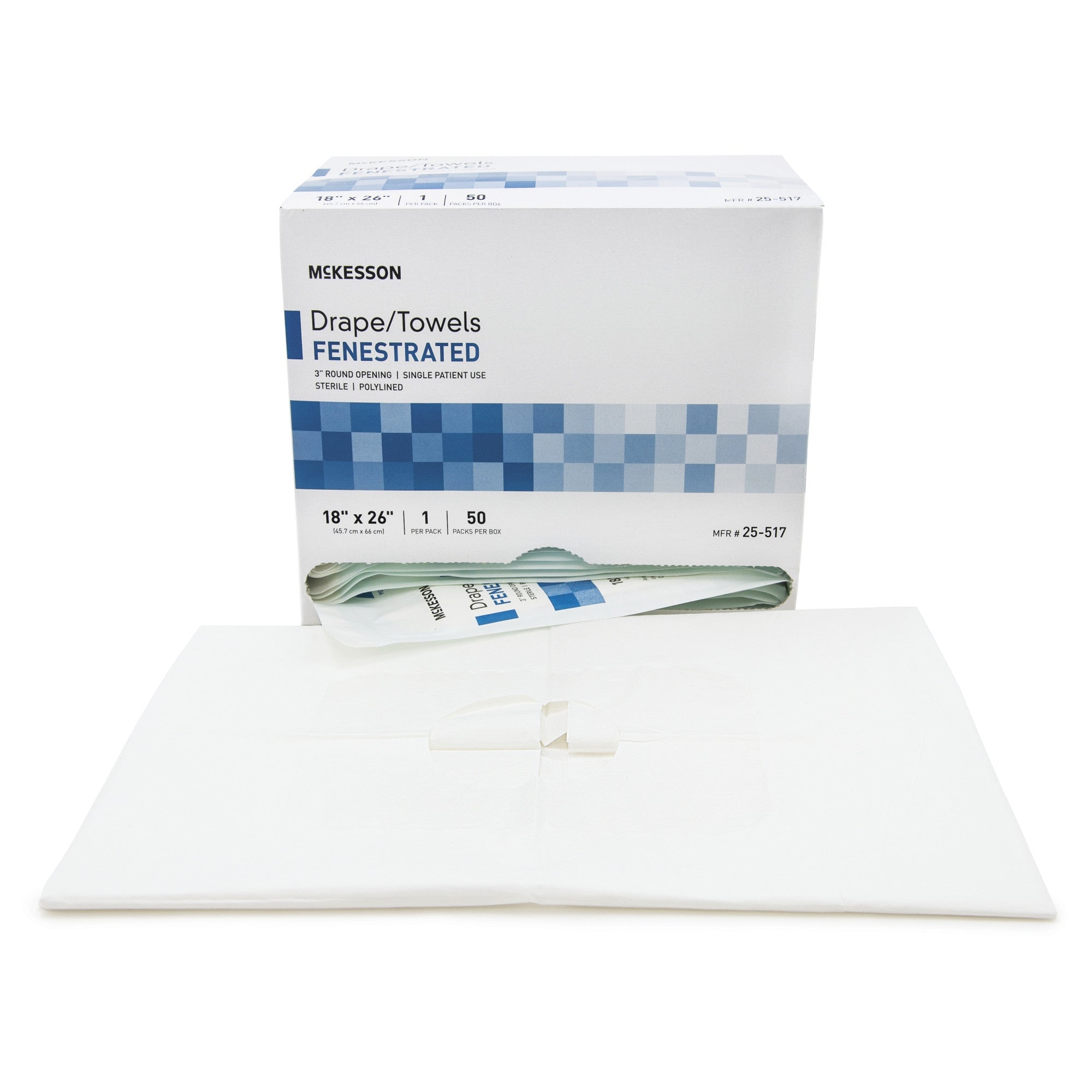 65923 - McKesson - McKesson General Purpose Drape Without Adhesive, Fenestrated, 18 W X 26 L", White, Sterile, Case of 300, (CS)