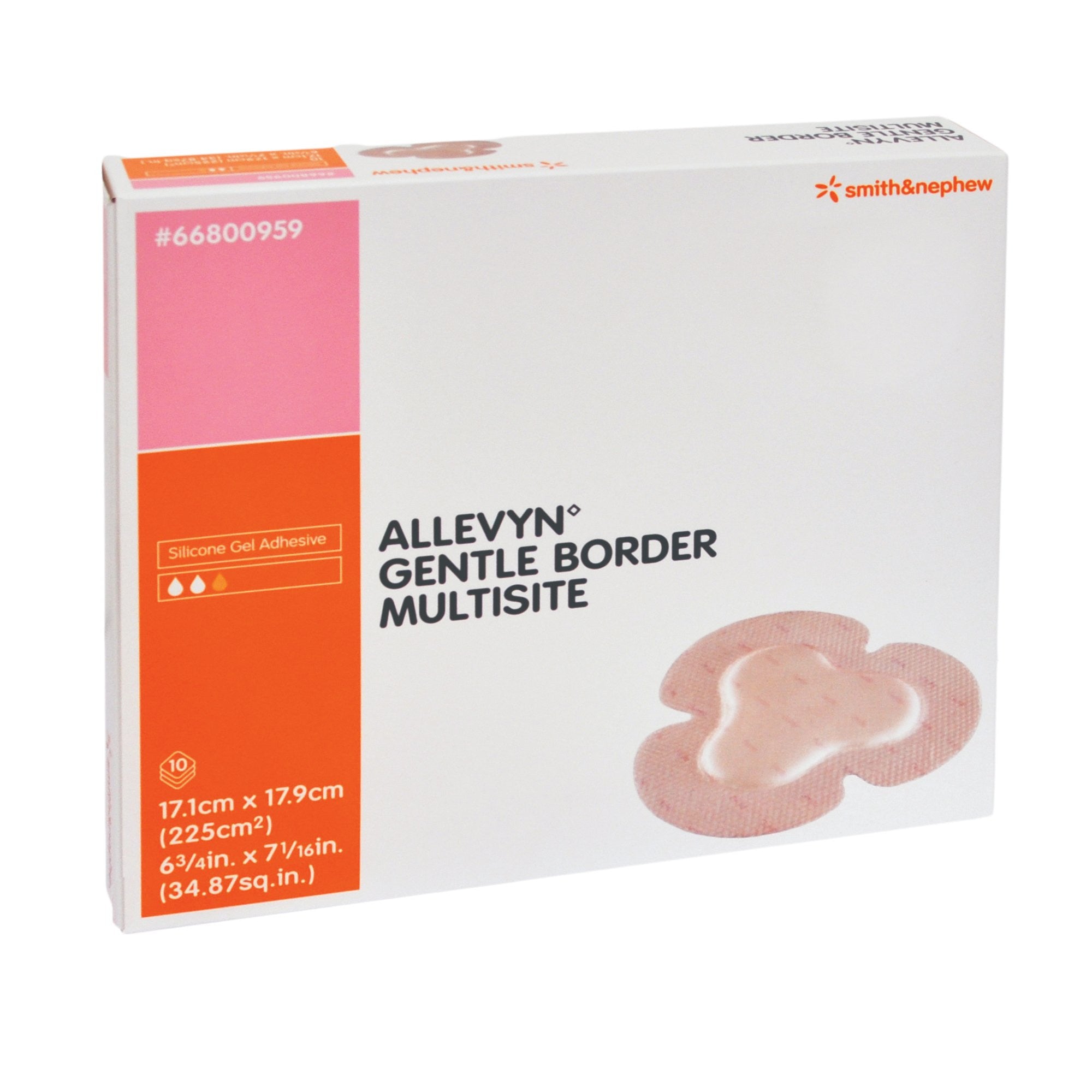 784969 - Allevyn - Allevyn Gentle Border Foam Dressing 6-3/4 X 7-5/8 Inch With Border Film Backing Silicone Gel Adhesive Multisite Sterile, 66800959, Box of 10, (BX)