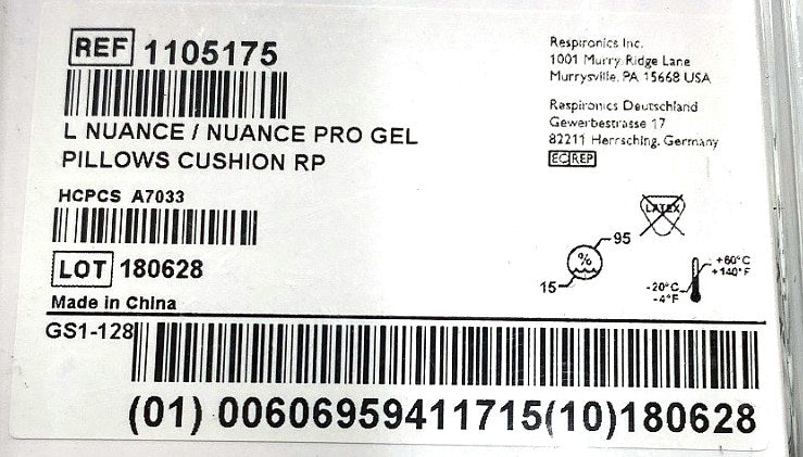 1105175 - RESPIRONICS - Lnuance /nuance gel pillows cushion RP, (EA/1)