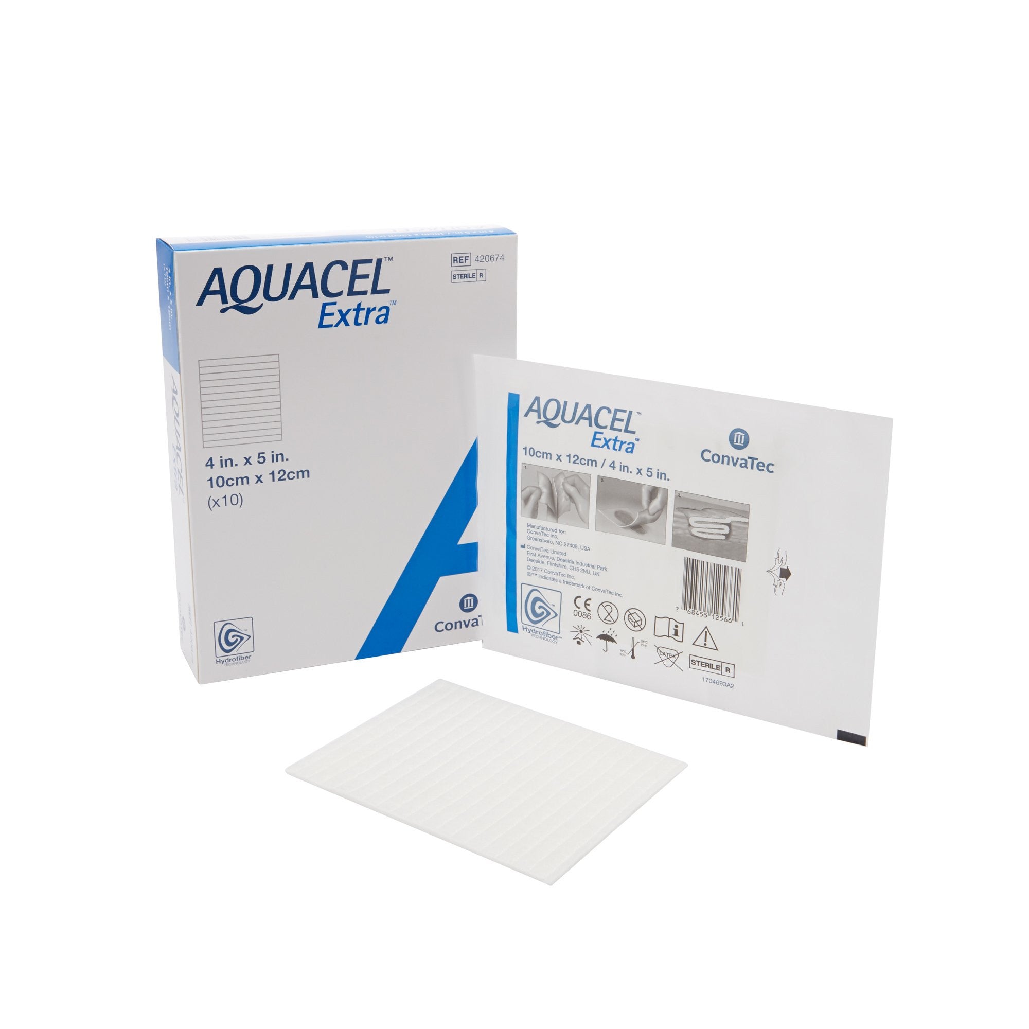 785799 - Aquacel - Aquacel Extra Gelling Fiber Wound Dressing 4 X 5 Inch Rectangle Sterile, 420674, Pack of 1, (EA)