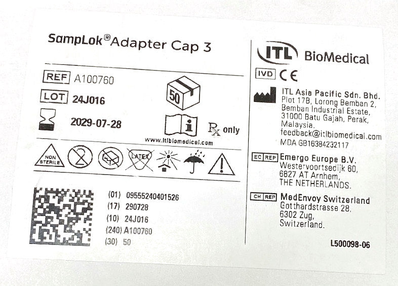 A100760 - ITL BIOMEDICAL - Adapter cap 3, (BX/50)
