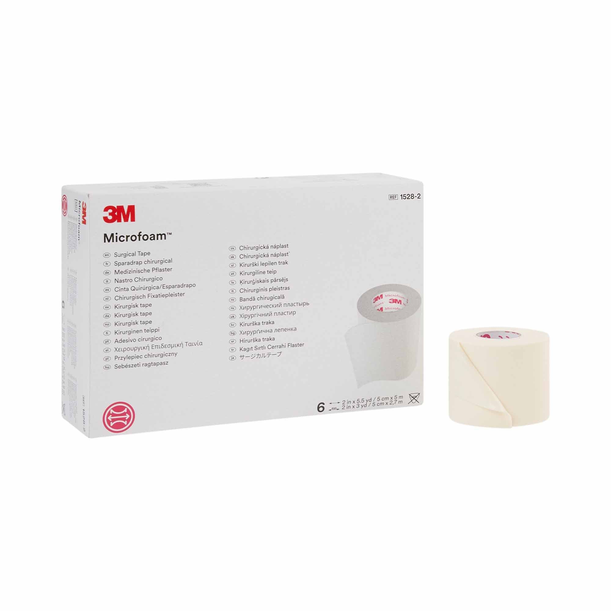 5961 - 3M - 3M Microfoam Medical Tape White 2 in X 5.5 yd Elastic / Foam, 1528-2, Case of 36, (CS)