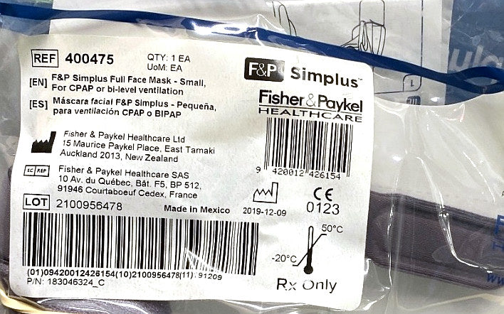 400475 - FISHER & PAYKEL - F&P Simplus Full Face Mask - Small, (EA/1)