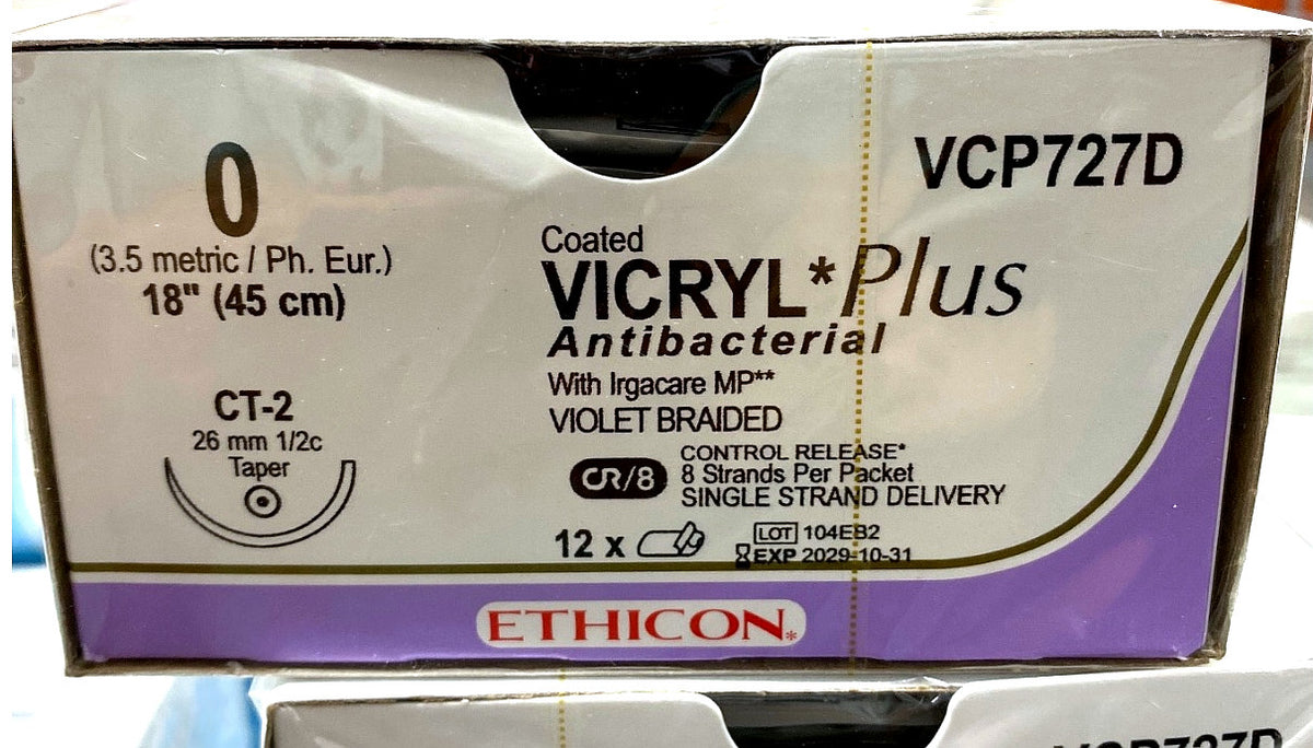 VCP727D - ETHICON - Antibacterial Violet Braided (Polyglactin 910), Synthetic Absorbable Suture, (BX/12)