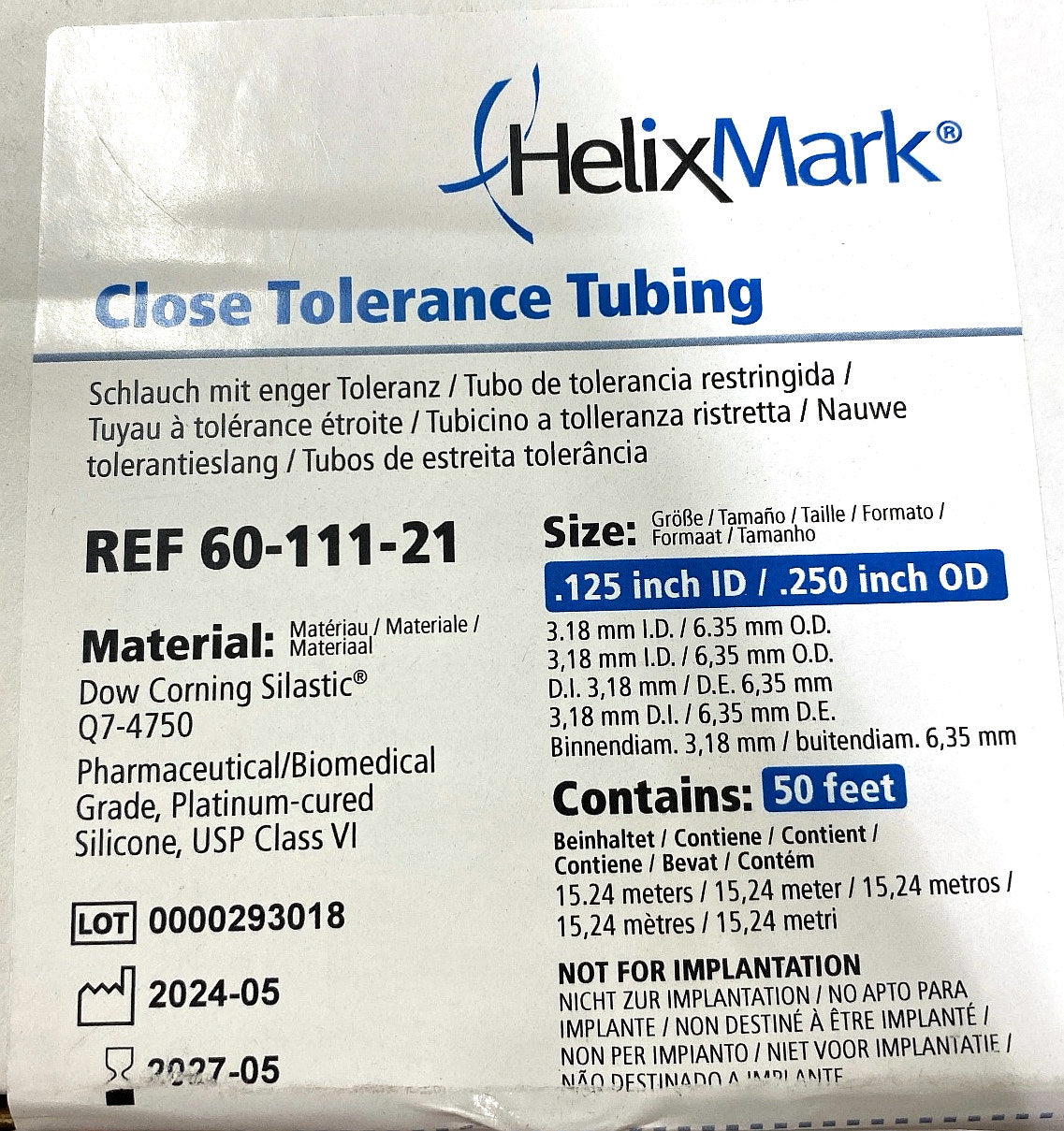 60-111-21 - FREUDENBERG MEDICAL - Close tolerance tubing, (BX/1)