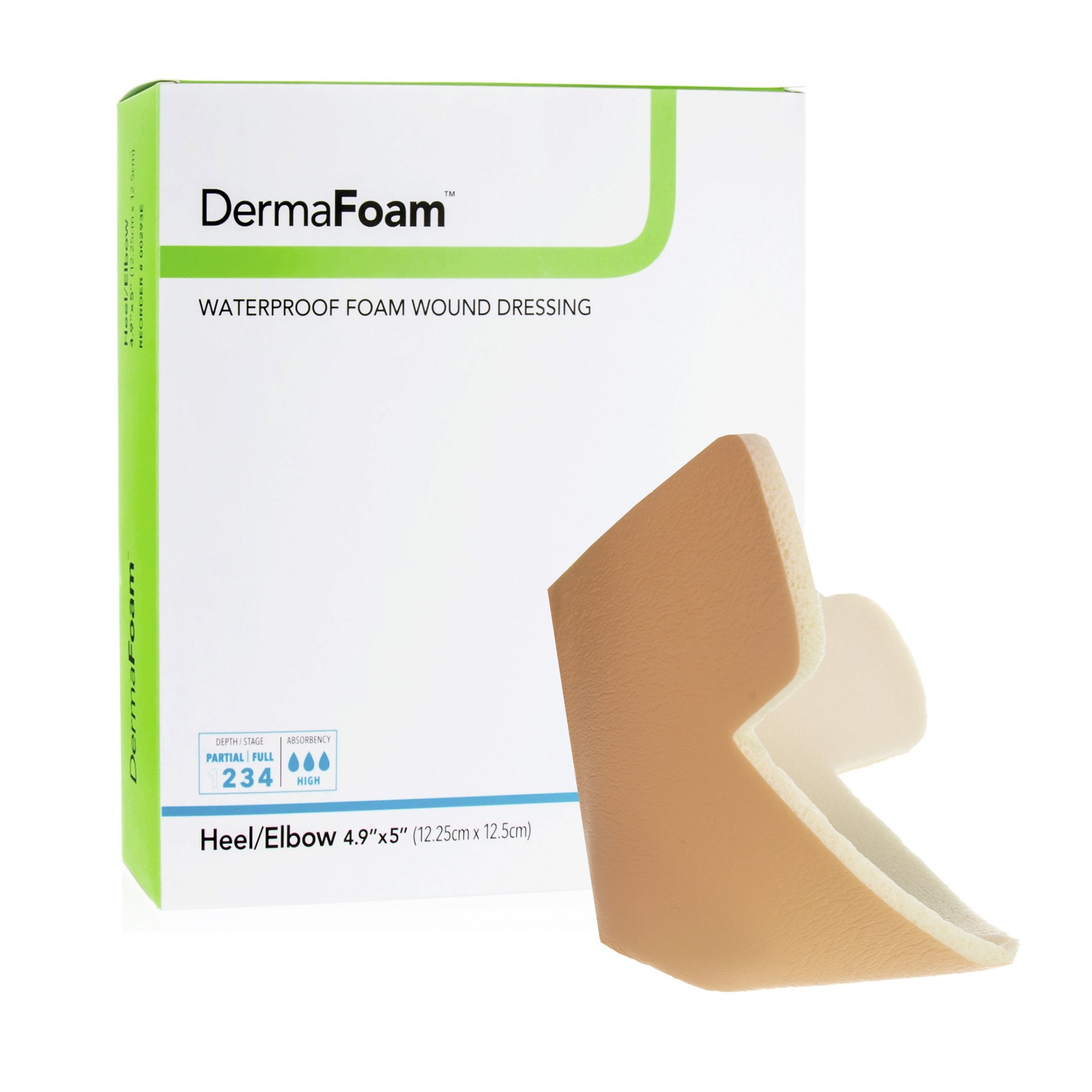 719720 - Derma - DermaFoam Foam Dressing 4.9 X 5 Inch Without Border Waterproof Backing Nonadhesive Elbow / Heel Sterile, 00293E, Box of 5, (BX)